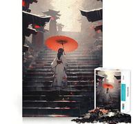 Donna in kimono con ombrello sulle scale - Puzzle per adolescenti - 1000 giochi divertenti per la mente - Connessione pulita e senza interruzioni - Un modo coinvolgente per passare il tempo libero