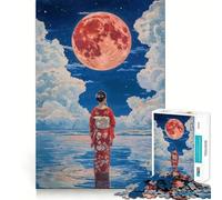 Donna in kimono sotto la luna rossa - Puzzle da 1000 pezzi - Memory Train - Divertente - Superficie liscia e priva di sbavature - Sfida stimolante per il tempo libero (50x75cm)
