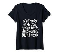Donna in Memory My Son Always Loved Never Forgotten Forever Missed Maglietta con Collo a V