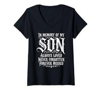 Donna in Memory My Son Always Loved Never Forgotten Forever Missed Maglietta con Collo a V