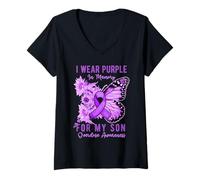 Donna in Memory of My Son Overdose Awareness Farfalla Girasole Maglietta con Collo a V