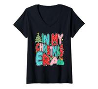 Donna in My Christmas Era Merry Xmas Tree Costume Divertente Maglietta con Collo a V
