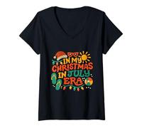 Donna In My Christmas In July Era Retro Groovy Estate Donne Ragazze Maglietta con Collo a V