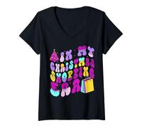 Donna in My Christmas Shopping Era - Carino Groovy Xmas Maglietta con Collo a V