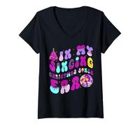 Donna in My Singing Christmas Songs Era - Carino Groovy Xmas Maglietta con Collo a V