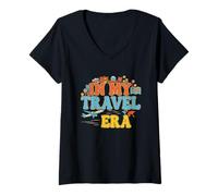 Donna In My Travel Era Divertente Viaggiatore Aereo Vacanze Estive Maglietta con Collo a V