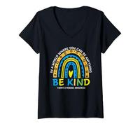 Donna in October We Wear Blue Yellow Down Syndrome Awareness Maglietta con Collo a V
