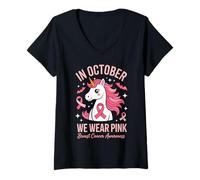 Donna in Ottobre indossiamo Il Cancro al Seno Rosa Maglietta con Collo a V