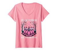 Donna in Ottobre indossiamo la consapevolezza del Cancro al Seno della congrega delle Streghe Rosa Maglietta con Collo a V