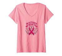 Donna in Ottobre indossiamo la consapevolezza del Cancro al Seno Rosa della Zampa della Speranza Maglietta con Collo a V