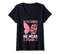 Donna in Ottobre indossiamo la consapevolezza delle Farfalle Rosa Maglietta con Collo a V