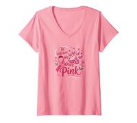 Donna in Ottobre indossiamo la Zampa Rosa della Speranza - Awarenes per Il Cancro al Seno Maglietta con Collo a V