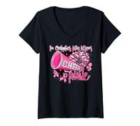 Donna in Ottobre Indossiamo Rosa con Cheer Cancro al Seno Cheerleader Maglietta con Collo a V
