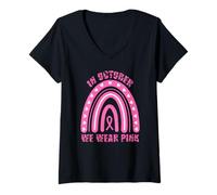 Donna in Ottobre indossiamo Rosa - Rainbow Breast Cancer Awareness Maglietta con Collo a V