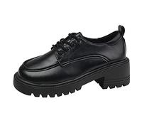 Donna in Pelle Artificiale Tinta Unita Autunno Suola Spessa Tacchi Quadrati Stringati Stivaletti Corti Scarpe a Punta Stivaletto Grigio (Black, 39)