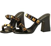 Donna In Pelle Strappy Studded Chunky Tacco Slide Sandali Moda Multi Band Toe Quadrato Aperto Slip On Comfort Block Tacco Alto(Nero,40)