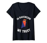 Donna in Ravencoin We Trust Maglietta con Collo a V