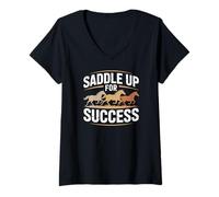 Donna in Sella per Il Successo Inspirational Equestrian Maglietta con Collo a V