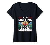 Donna in The Waiting God Is Working Maglietta con Collo a V