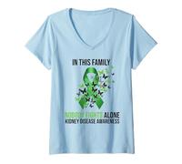 Donna in This Family Nobody Fights Alone Kidney Disease Awareness Maglietta con Collo a V