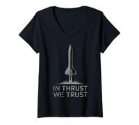 Donna in Thrust We Trust Rocket Theme New Rocket Launch Space Maglietta con Collo a V