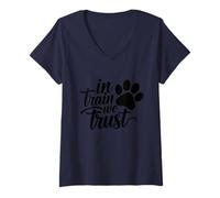 Donna in Train We Trust Dog Trainer Paw Maglietta con Collo a V