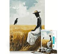 Donna in un campo con corvo - Puzzle da 1000 pezzi - Gioco mentale divertente - Pezzi precisi e senza cuciture - Attività rilassante di gruppo al chiuso (38x52cm)