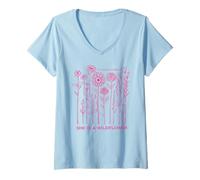 Donna In un campo di rose lei è un fiore selvatico Boho Botanical Women Maglietta con Collo a V