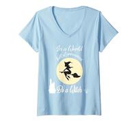 Donna in Un Mondo Pieno di Principesse Essere Una Strega Luna rega Maglietta con Collo a V, Celeste, S