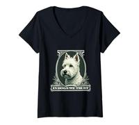 Donna In West Highland White ci fidiamo del divertente cane Westie vintage Maglietta con Collo a V