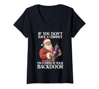 Donna Inappropriato Santa Rude Natale Sessuale Innuendo Maglietta con Collo a V