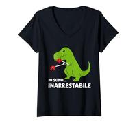 Donna Inarrestabile T-Rex Italian Pun Dinosaur Maglietta con Collo a V