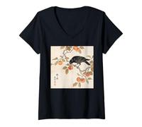 Donna Inchiostro Giapponese Black Raven Gothic Bird Black Crow Maglietta con Collo a V