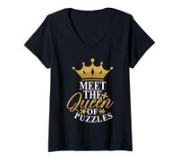 Donna Incontra la Regina dei Puzzle Puzzle Puzzle Hobby Maglietta con Collo a V