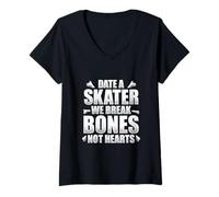Donna Incontra uno skater, spezziamo le ossa, non i cuori Maglietta con Collo a V