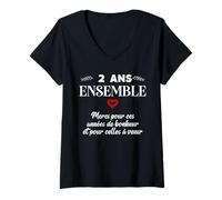 Donna Incontri Amour Anniversaire Coppia 2 Ans Mignon Maglietta con Collo a V