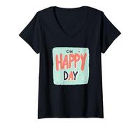 Donna Incredibile Emblema Oh Happy Day per Un Bel Look Maglietta con Collo a V