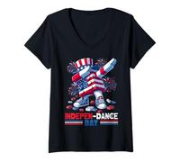 Donna INDEPEN-Dance Day 4th of July Master Builder Blocks Bricks Maglietta con Collo a V