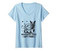 Donna Independent Grace Soft Paws - Gatti per amanti dei gatti Maglietta con Collo a V