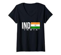 Donna INDIA BANDIERA INDIANO COUNTRY CODICE IND GIOCHI SPORTIVI ATLETA Maglietta con Collo a V