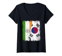 Donna India Corea del Sud Mezza Bandiera Indiana Sud Corea Jersey Maglietta con Collo a V