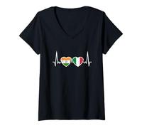 Donna India Italia Vintage Battito del Cuore Bandiera Indiano Maglietta con Collo a V