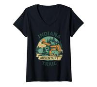 Donna Indiana Adventure Trail Shirt Zoo Wildlife Park Tramonto Maglietta con Collo a V