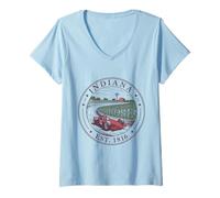 Donna Indiana Boho State 1816 - Maglia da corsa con auto da corsa Cornfield Drive Maglietta con Collo a V