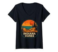 Donna Indiana Dunes Camicia Colorful Beach Lago Michigan Paesaggio Maglietta con Collo a V