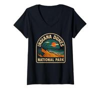 Donna Indiana Dunes National Park Camicia Sunset Lake Michigan View Maglietta con Collo a V