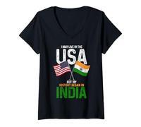Donna Indiano Americano La mia Storia Iniziato In India Orgoglio Vintage Maglietta con Collo a V