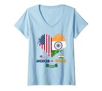 Donna Indiano Americano Roots Outfit Idea per Bambini & India Flag Maglietta con Collo a V