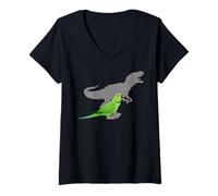 Donna Indiano Ringneck Parrocchetto con T Rex Shadow Bird Lovers Maglietta con Collo a V