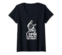 Donna Indoor Cycling Design I Spin To Burn Off The Crazy Maglietta con Collo a V